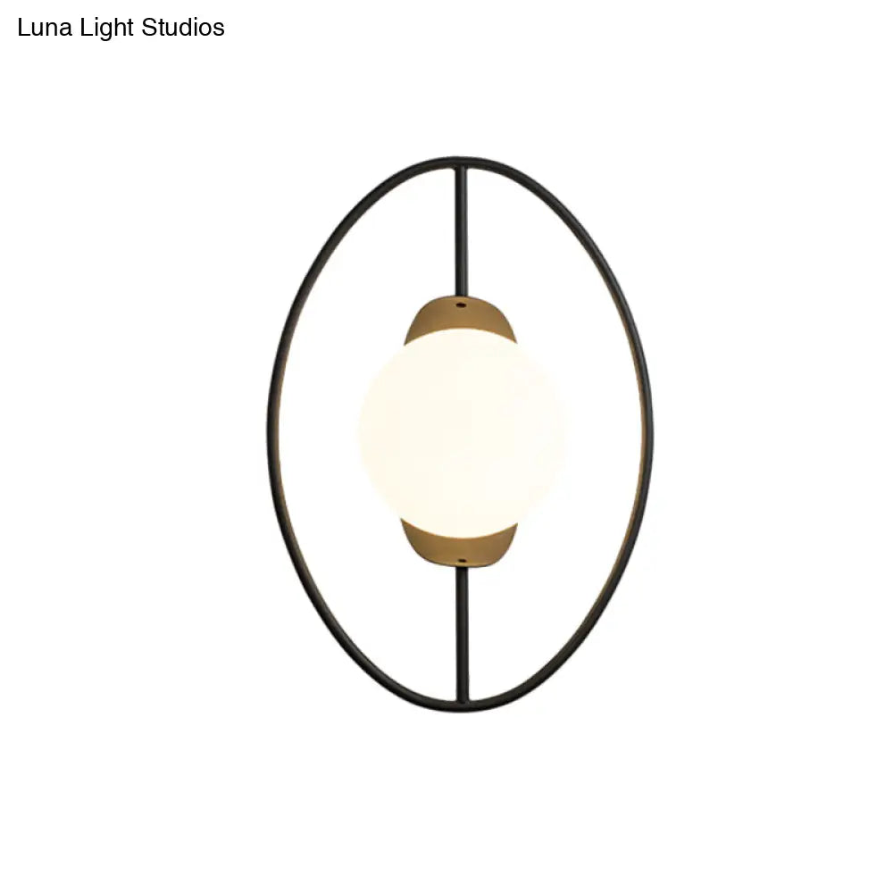DecorBites™ Minimalist Metal Halo Ring Sconce Lighting with Black/Gold Finish, Orb White Glass Shade