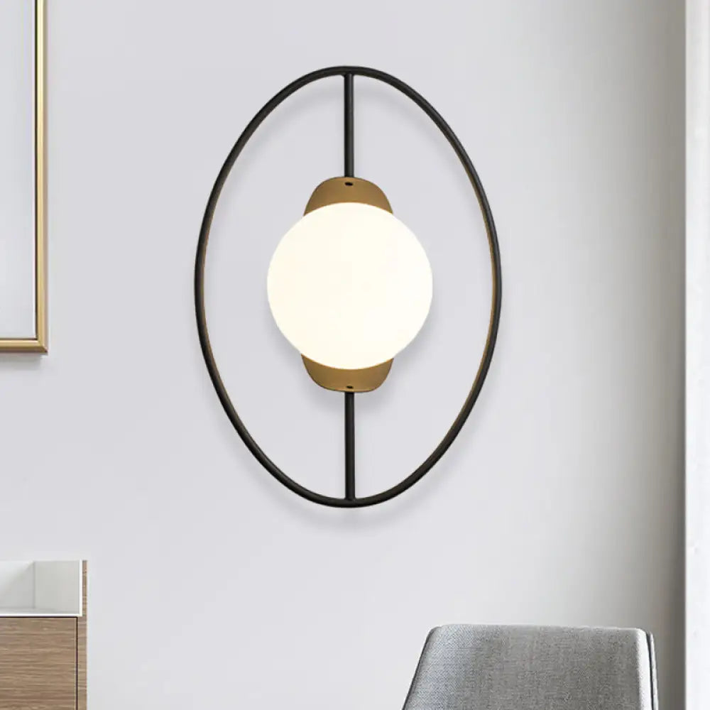 DecorBites™ Minimalist Metal Halo Ring Sconce Lighting with Black/Gold Finish, Orb White Glass Shade