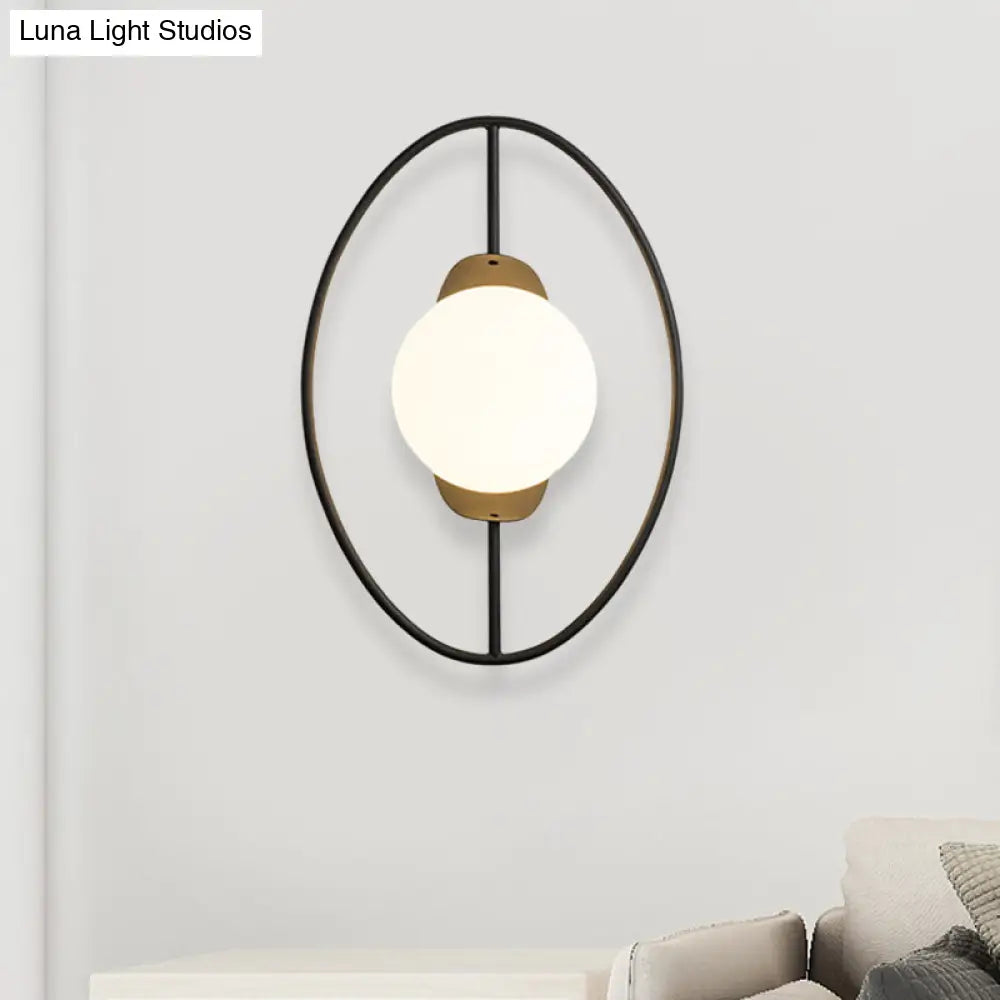 DecorBites™ Minimalist Metal Halo Ring Sconce Lighting with Black/Gold Finish, Orb White Glass Shade