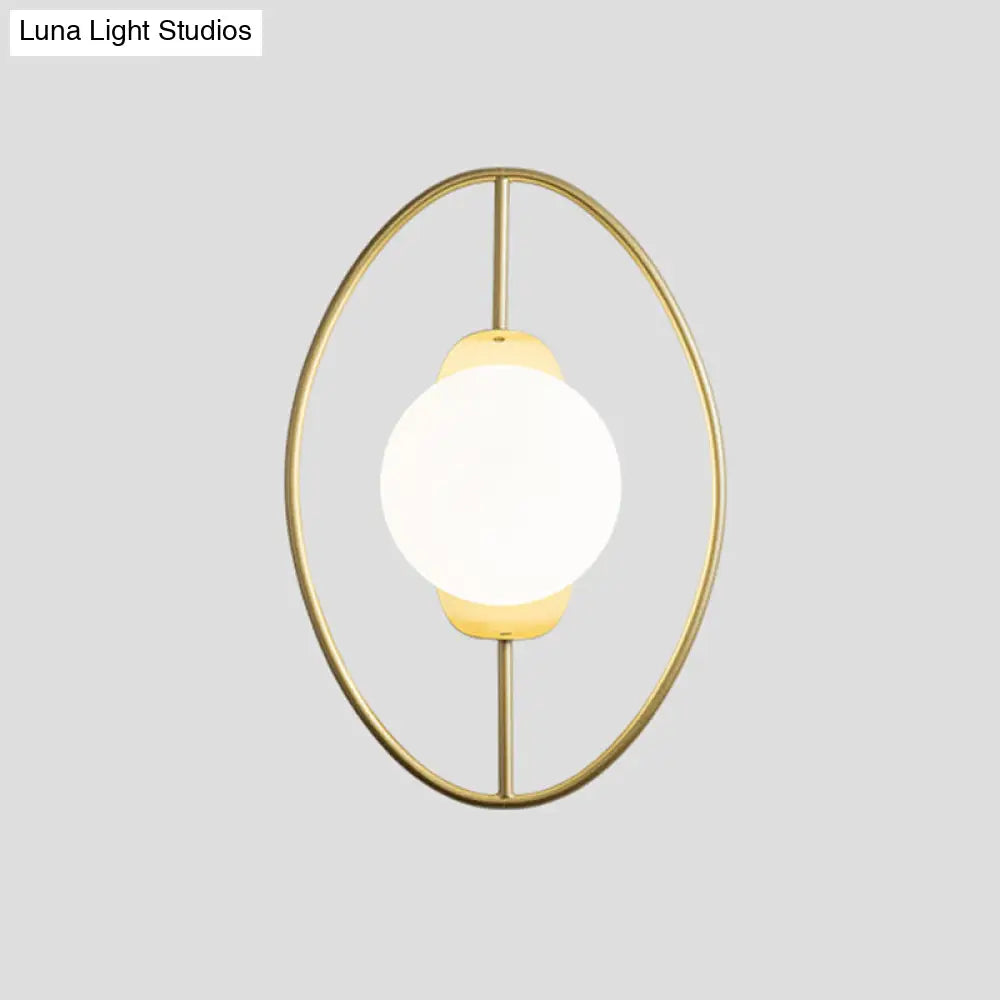 DecorBites™ Minimalist Metal Halo Ring Sconce Lighting with Black/Gold Finish, Orb White Glass Shade