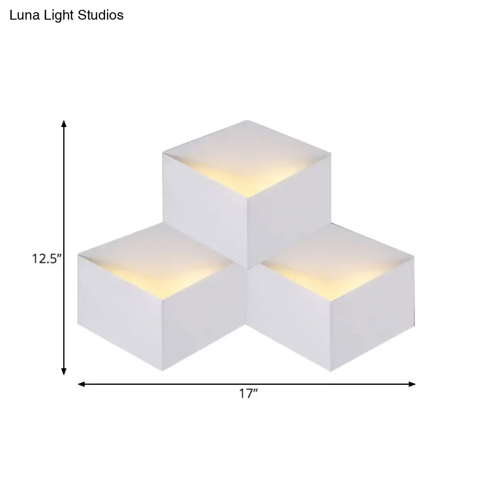 DecorBites™ Minimalist Metallic Geometric Wall Mount Light: Cubic Shape, 1/2-Light White Wall Lamp for Corridor