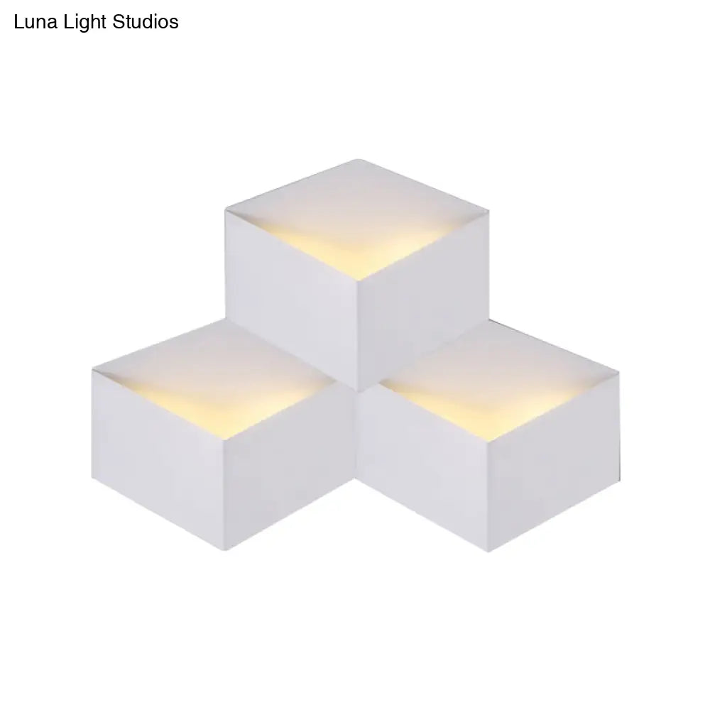 DecorBites™ Minimalist Metallic Geometric Wall Mount Light: Cubic Shape, 1/2-Light White Wall Lamp for Corridor