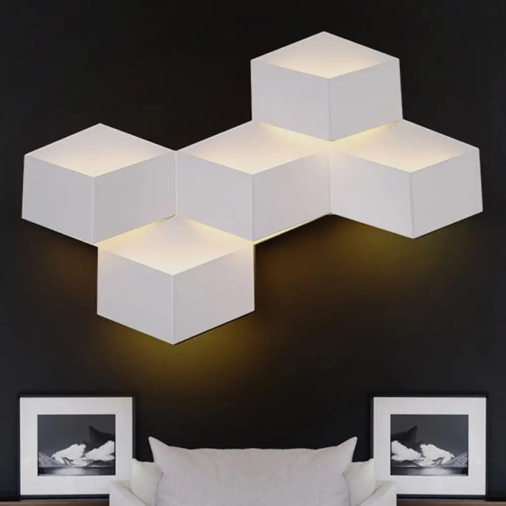 DecorBites™ Minimalist Metallic Geometric Wall Mount Light: Cubic Shape, 1/2-Light White Wall Lamp for Corridor