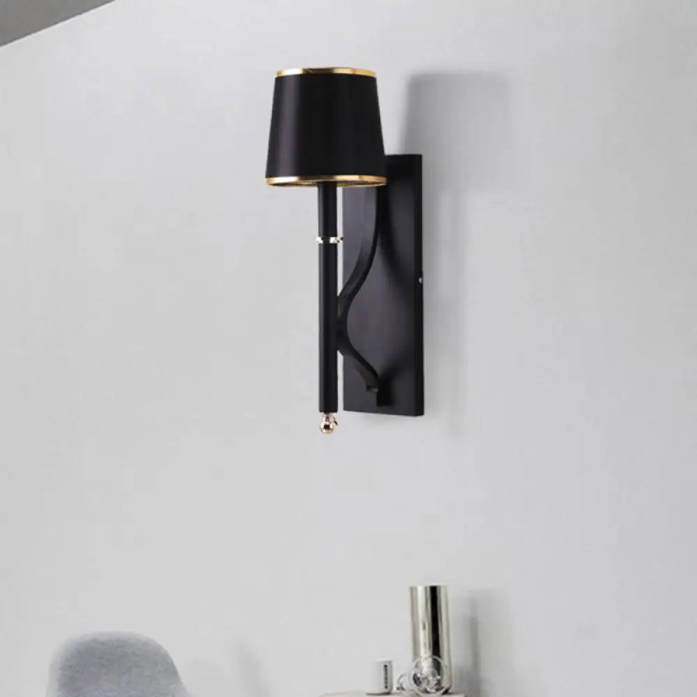 DecorBites™ Minimalist Metallic Wall Sconce Light, 1-Light, Black/Flaxen, for Bedroom - 16"/18.5" Cone Wall Mount Lighting