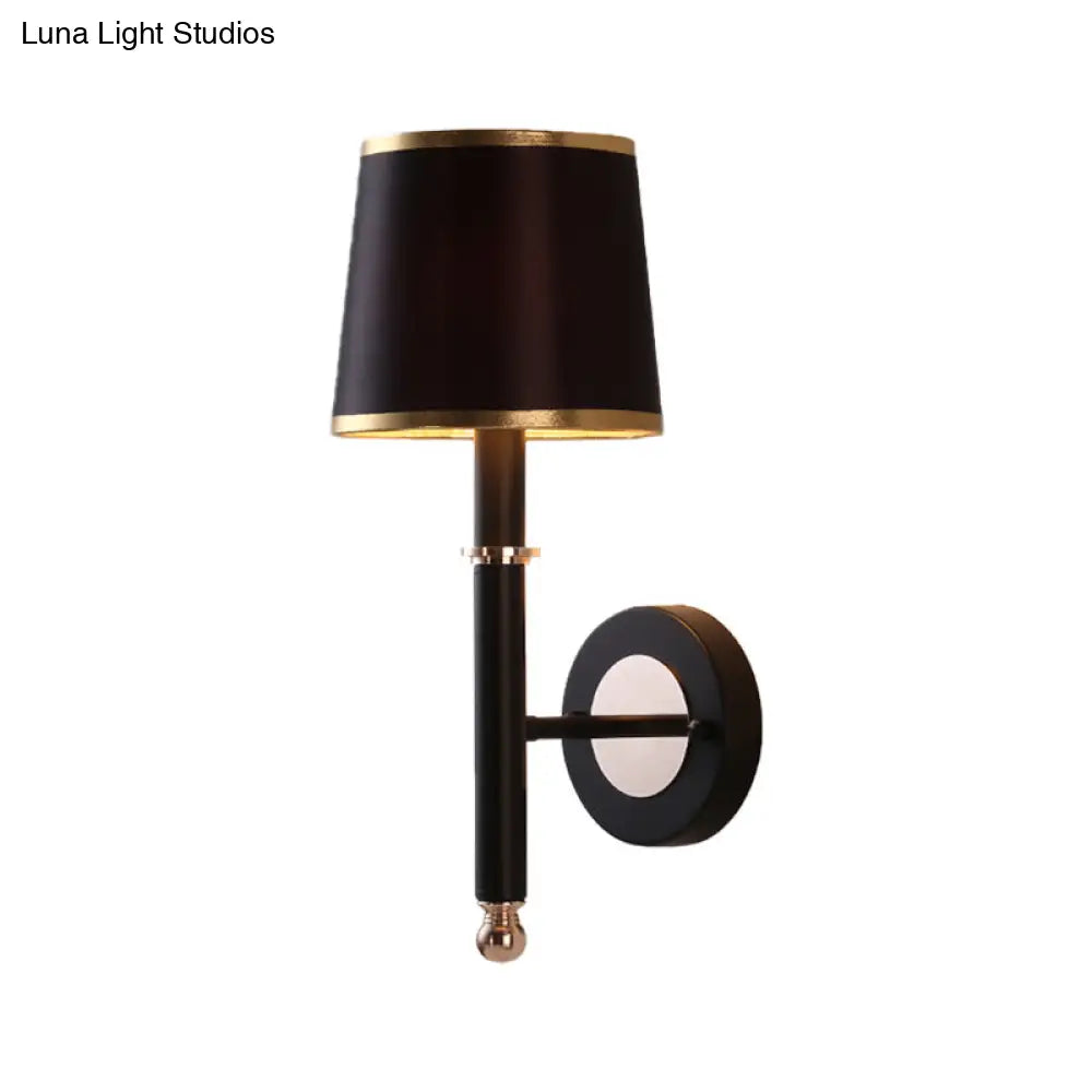 DecorBites™ Minimalist Metallic Wall Sconce Light, 1-Light, Black/Flaxen, for Bedroom - 16"/18.5" Cone Wall Mount Lighting