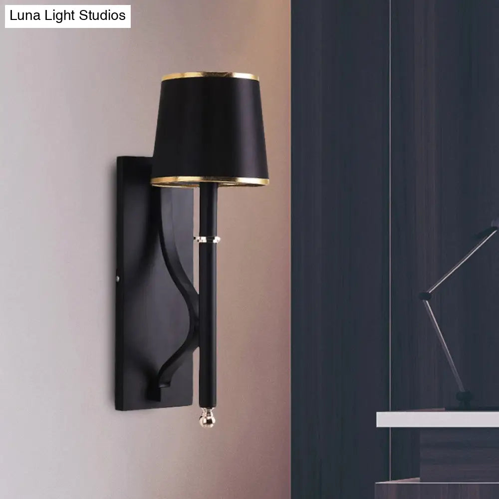 DecorBites™ Minimalist Metallic Wall Sconce Light, 1-Light, Black/Flaxen, for Bedroom - 16"/18.5" Cone Wall Mount Lighting