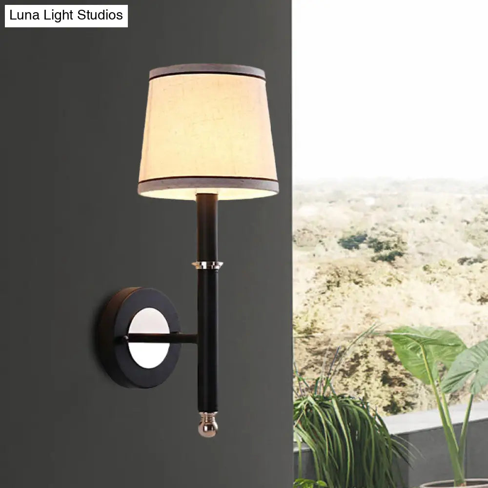 DecorBites™ Minimalist Metallic Wall Sconce Light, 1-Light, Black/Flaxen, for Bedroom - 16"/18.5" Cone Wall Mount Lighting