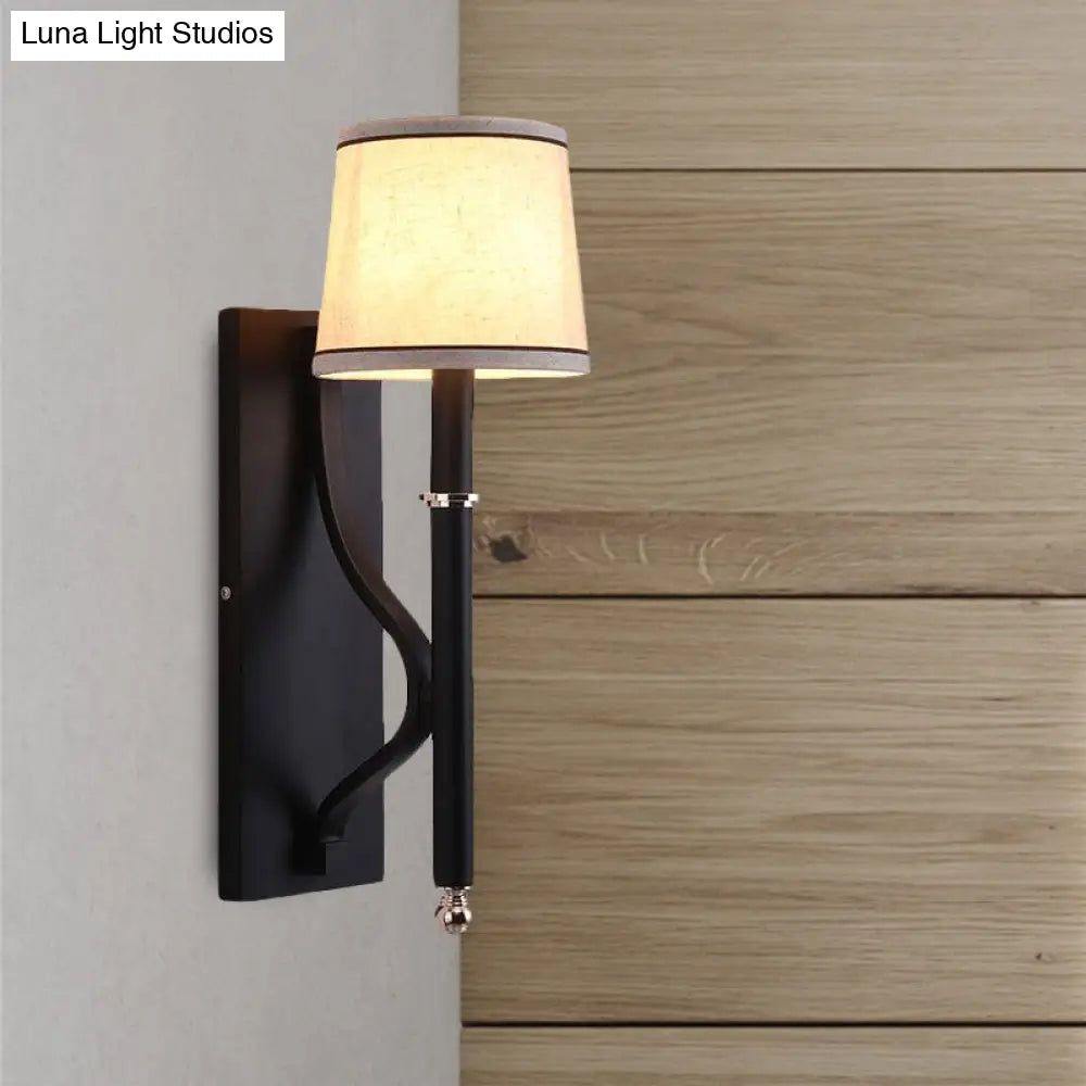 DecorBites™ Minimalist Metallic Wall Sconce Light, 1-Light, Black/Flaxen, for Bedroom - 16"/18.5" Cone Wall Mount Lighting