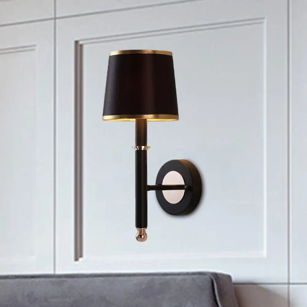 DecorBites™ Minimalist Metallic Wall Sconce Light, 1-Light, Black/Flaxen, for Bedroom - 16"/18.5" Cone Wall Mount Lighting