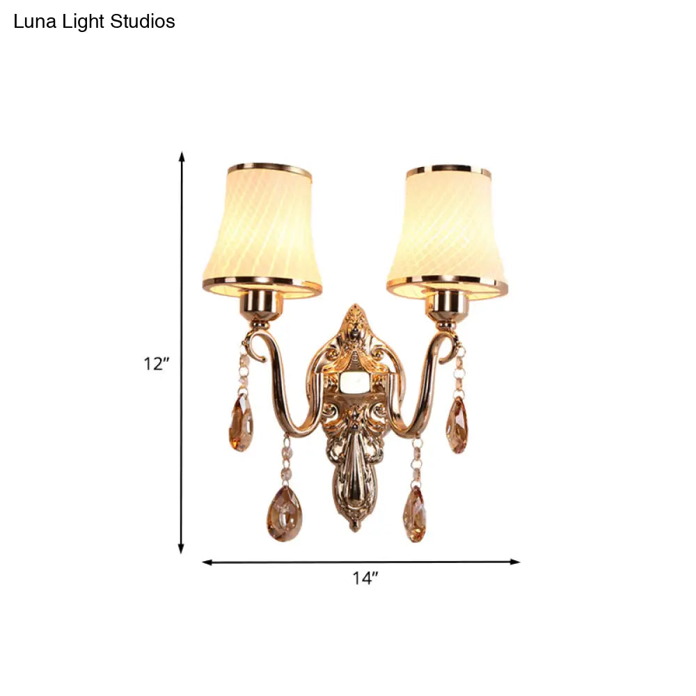 DecorBites™ Minimalist Opal Glass Brass Wall Sconce with Crystal Accents