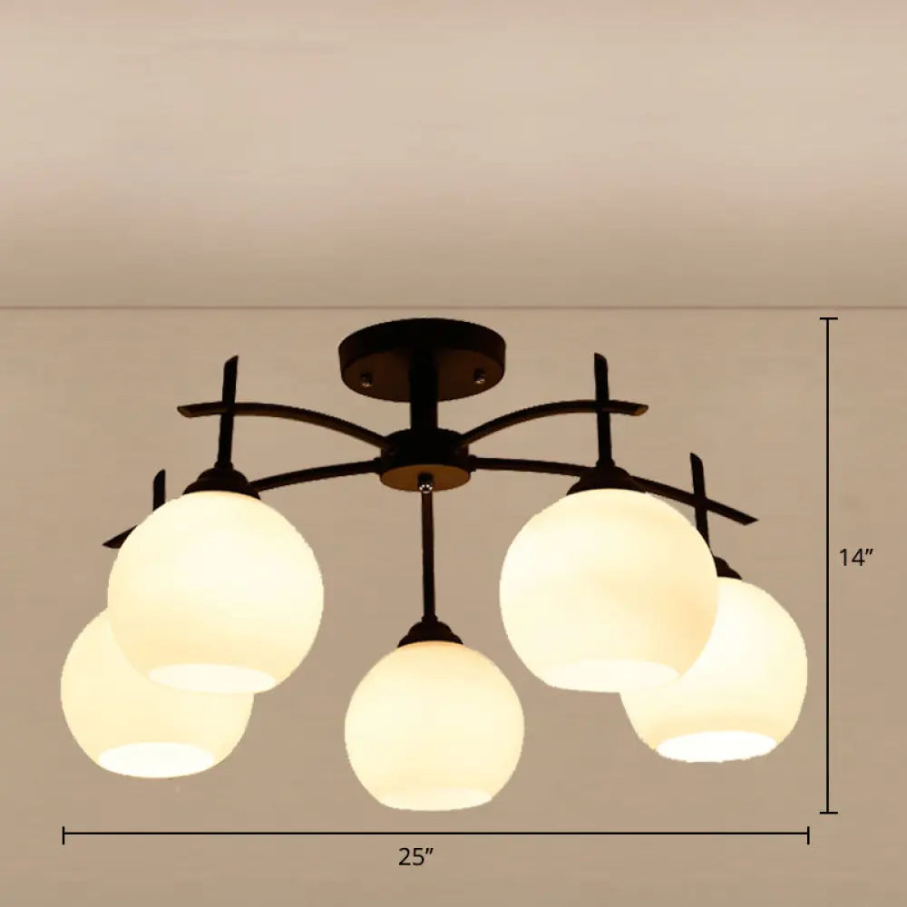 DecorBites™ Minimalist Opal Glass Flush Light in Black for Living Room Ceiling