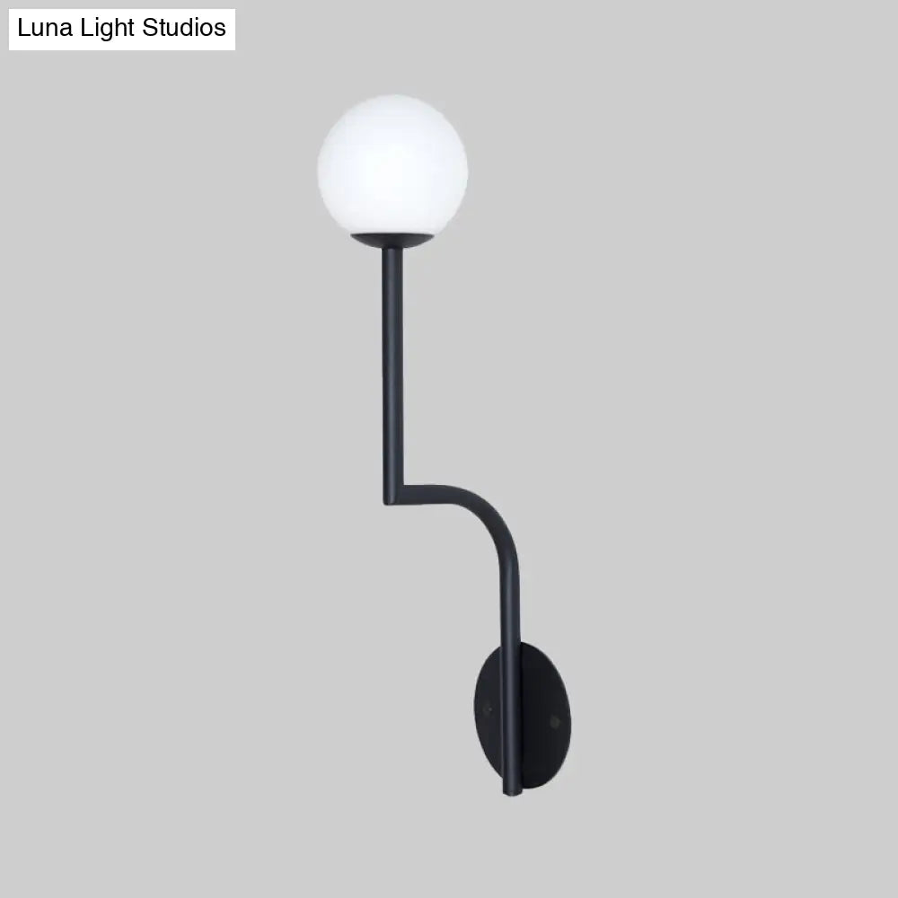 DecorBites™ Minimalist Opal Glass Wall Sconce with Long Curved Arm - Single Bulb Lamp in Black/Gold