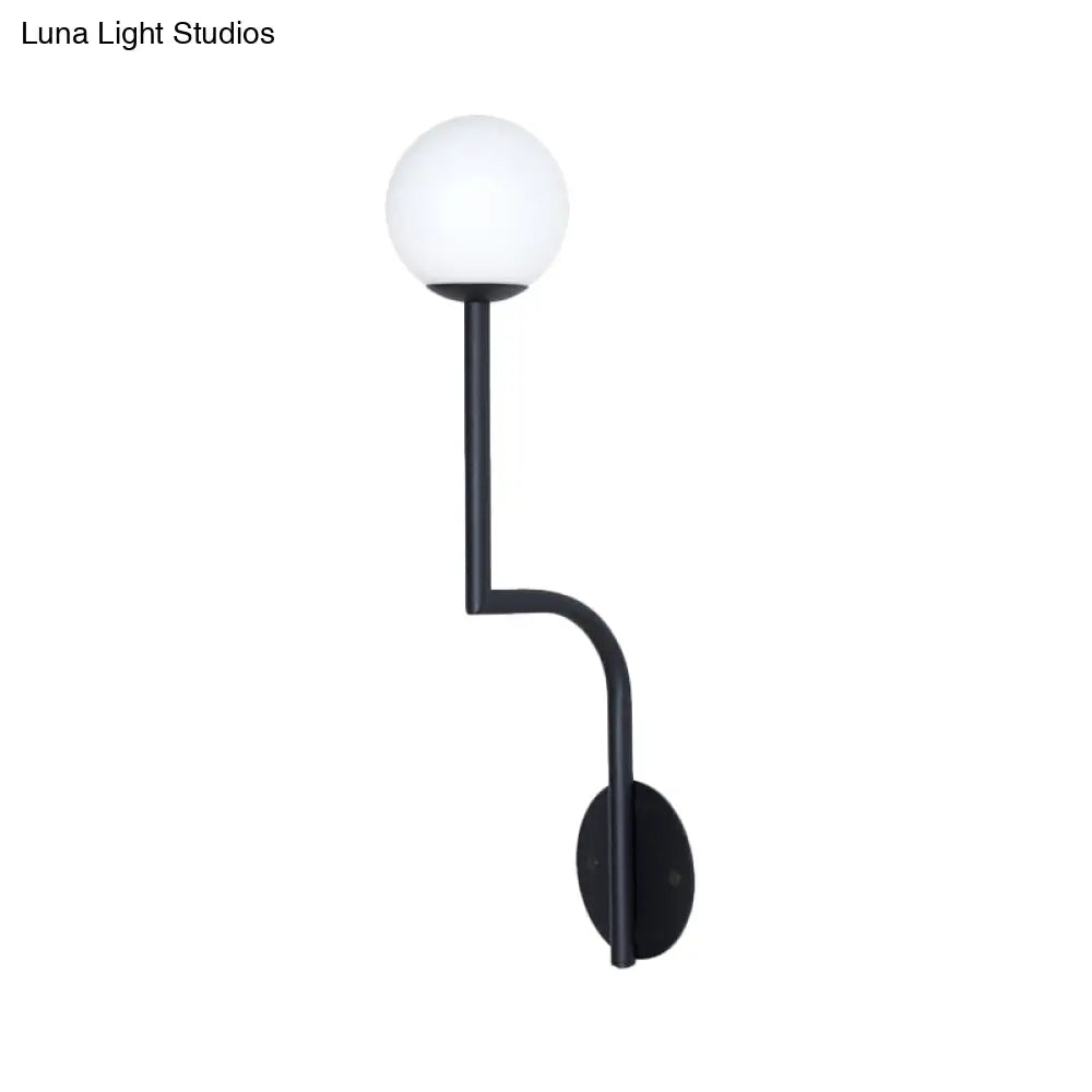 DecorBites™ Minimalist Opal Glass Wall Sconce with Long Curved Arm - Single Bulb Lamp in Black/Gold