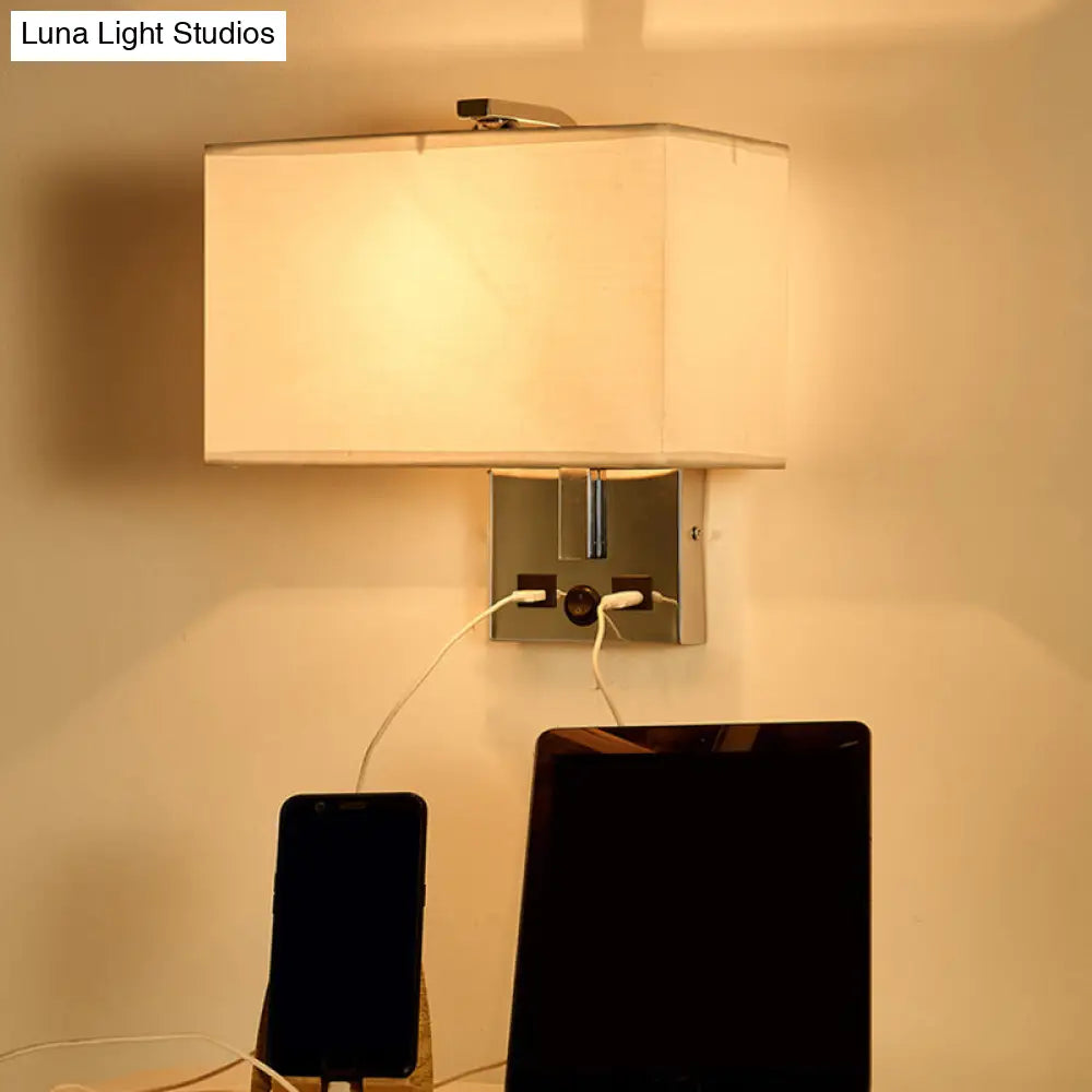 DecorBites™ Minimalist Rectangle Wall Light Kit with USB Port - Single-Bulb Beige/Black/White Fabric Lamp