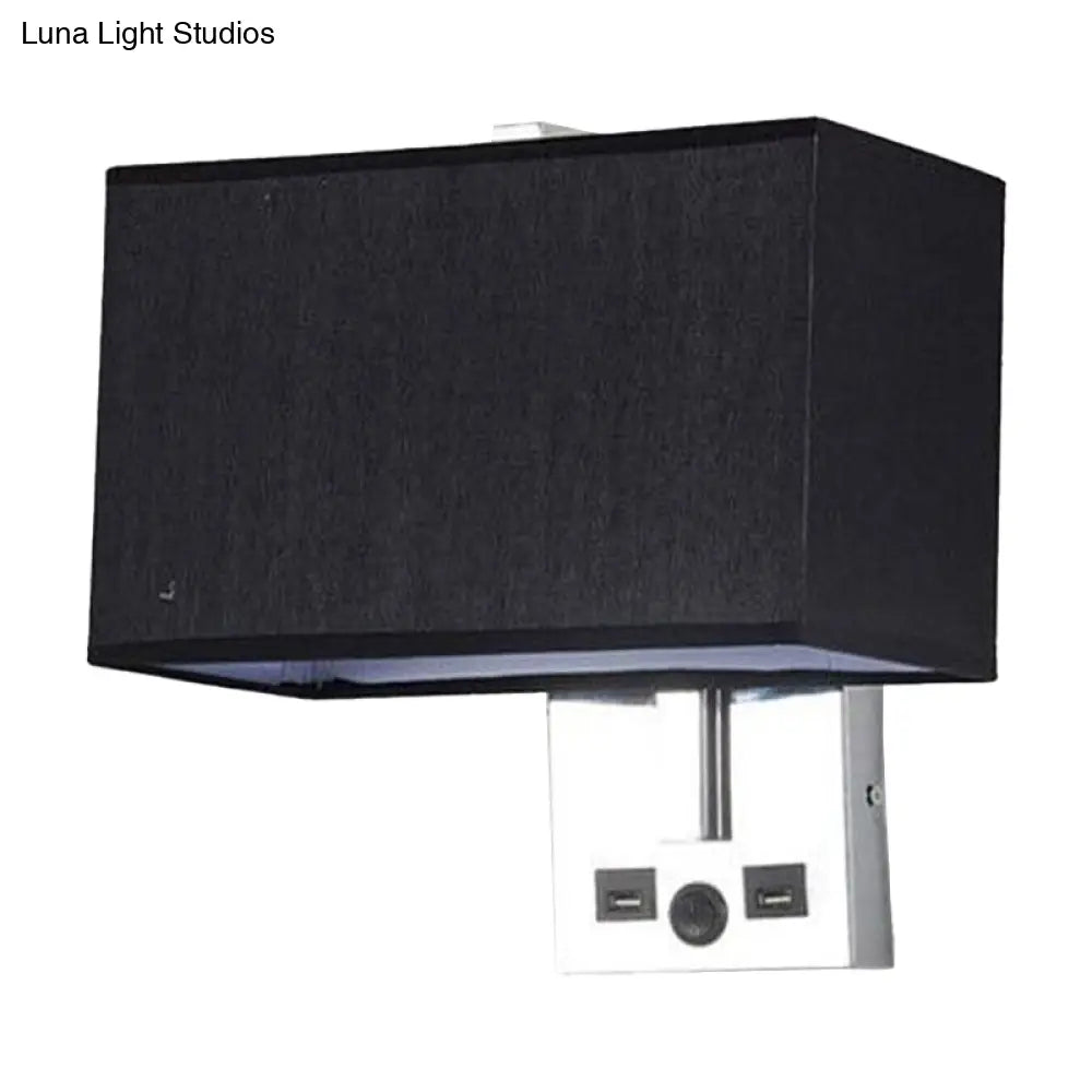 DecorBites™ Minimalist Rectangle Wall Light Kit with USB Port - Single-Bulb Beige/Black/White Fabric Lamp