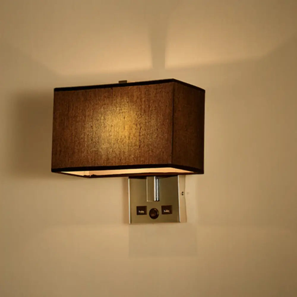 DecorBites™ Minimalist Rectangle Wall Light Kit with USB Port - Single-Bulb Beige/Black/White Fabric Lamp