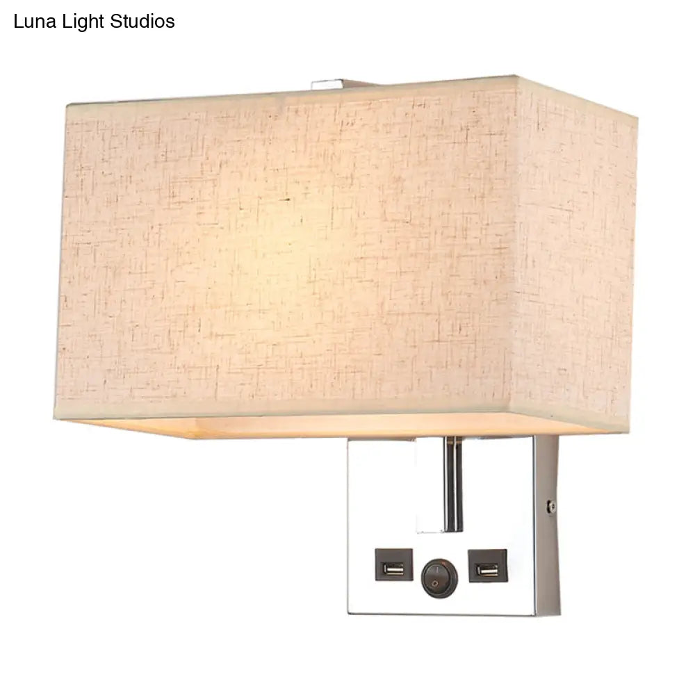 DecorBites™ Minimalist Rectangle Wall Light Kit with USB Port - Single-Bulb Beige/Black/White Fabric Lamp