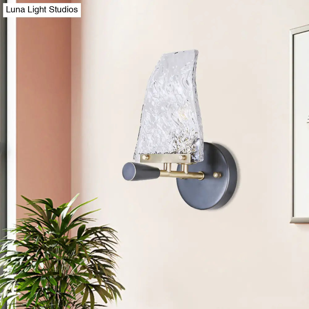 DecorBites™ Minimalist Sail Ship Glass Wall Light - Textured, Novelty Design, 1 Bulb Black Sconce for Bedrooms