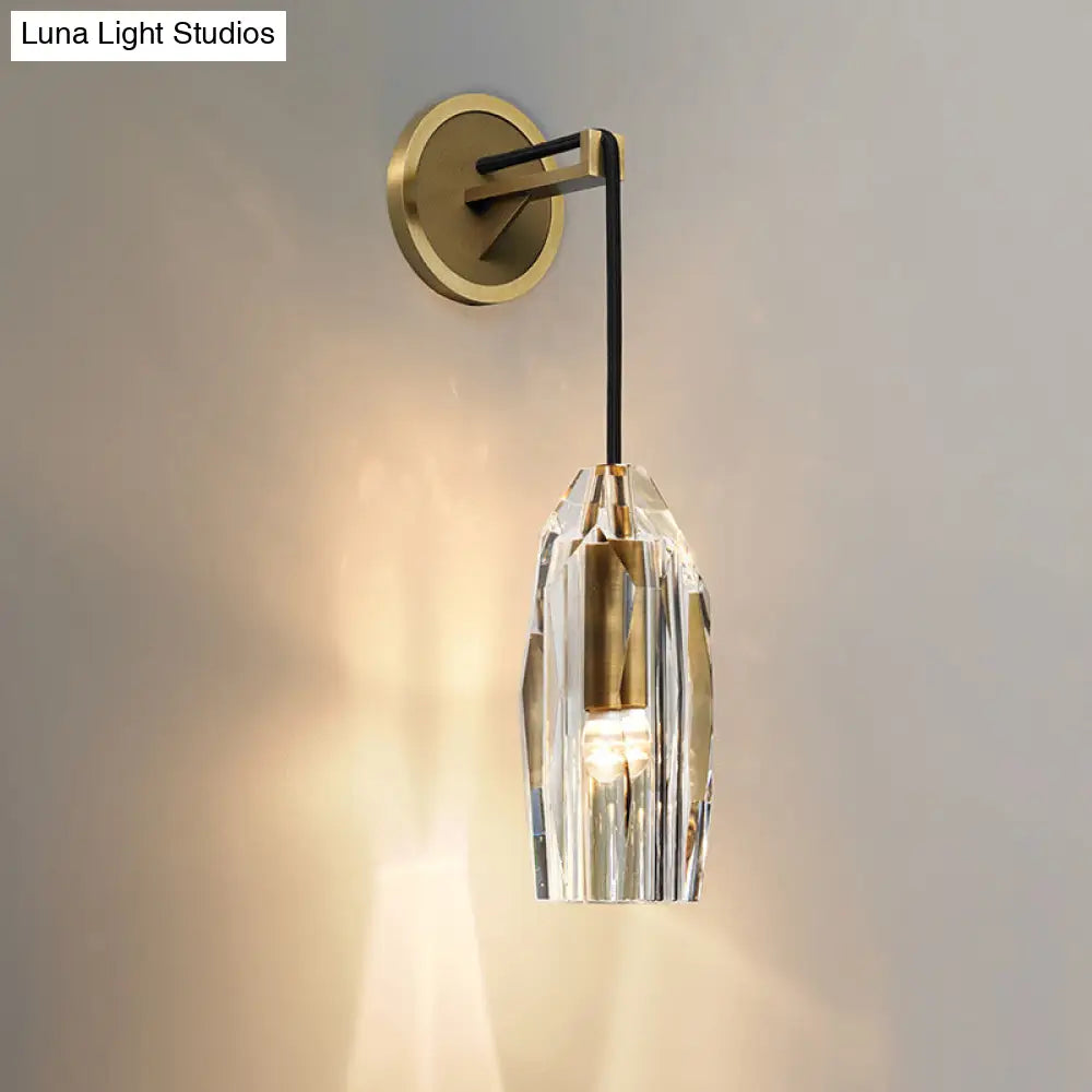 DecorBites™ Minimalist Single Light Brass Wall Mounted Sconce Lamp with Clear Crystal Facets