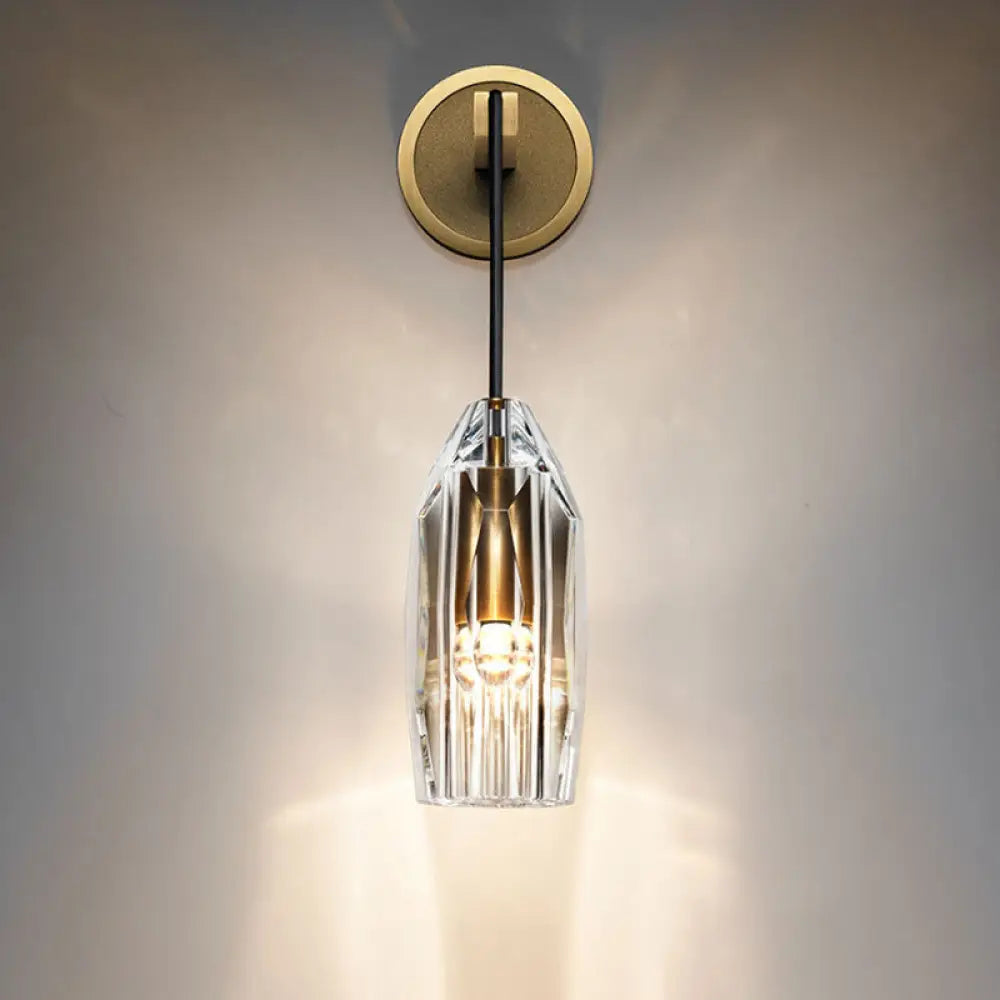 DecorBites™ Minimalist Single Light Brass Wall Mounted Sconce Lamp with Clear Crystal Facets