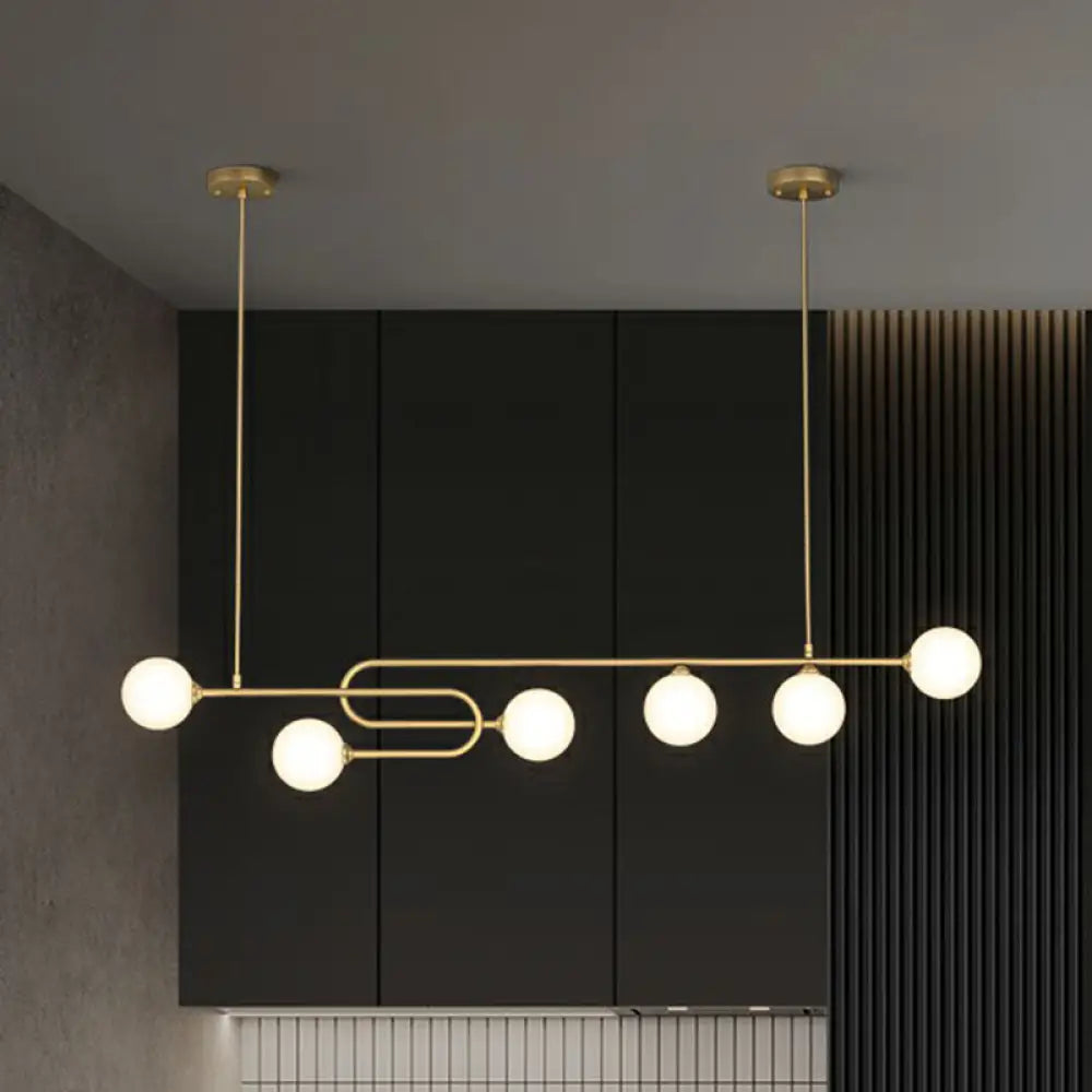 DecorBites™ Minimalist U-Shaped Gold Metal Suspension Light with Milky Glass Shade for Dining Room Island