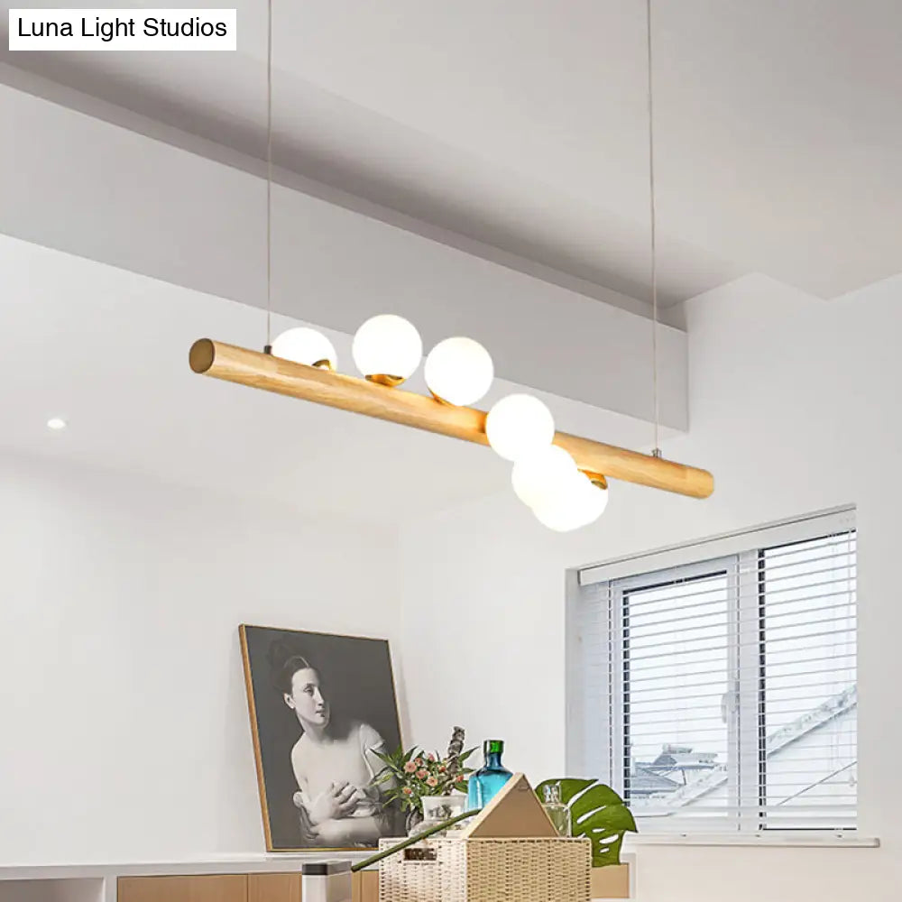 DecorBites™ Minimalist Wooden Island Pendant with Glass Sphere for Living Room Ceiling Lighting