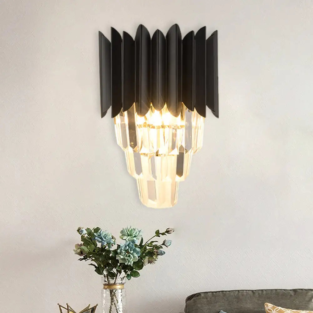 DecorBites™ Minimalistic 2-Head Wall Lighting for Bedroom with Crystal Tiered Shade in Black