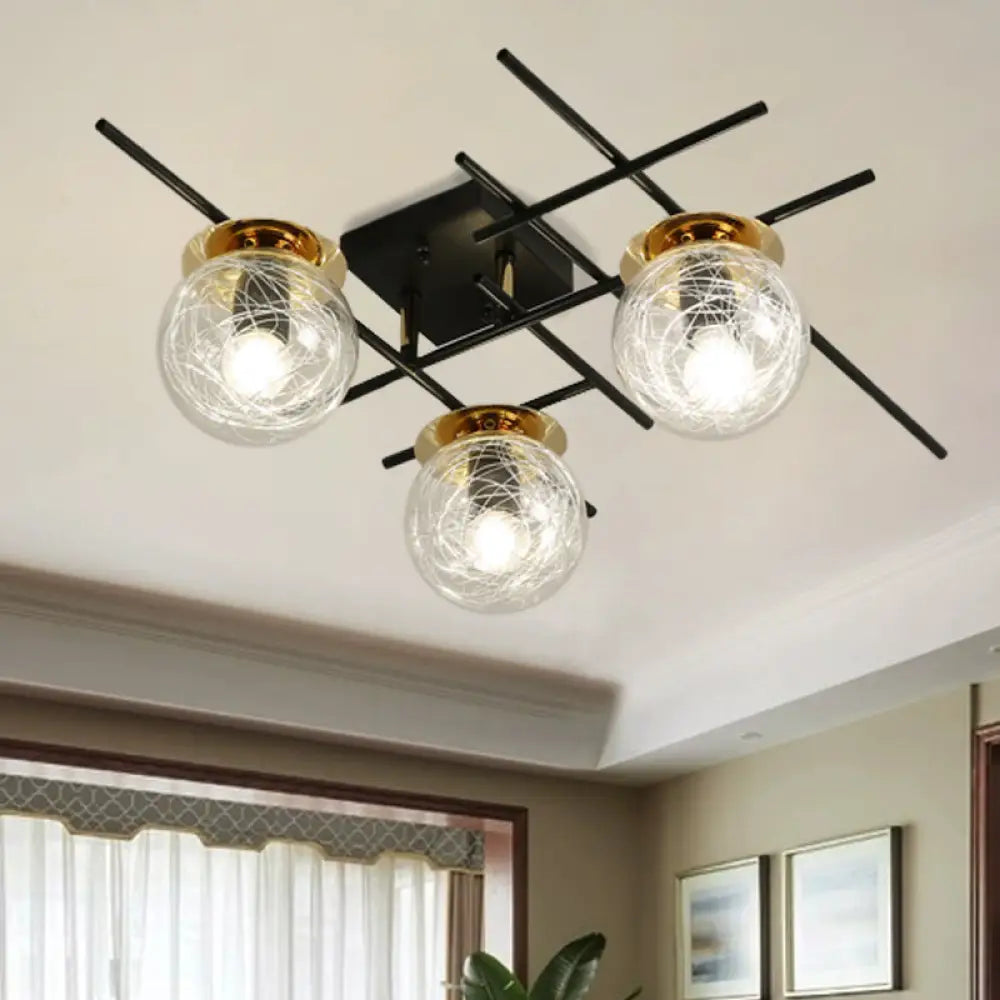 DecorBites™ Minimalistic 3-Head Semi-Flush Ceiling Light with Clear/Smoke Gray Glass for Bedroom