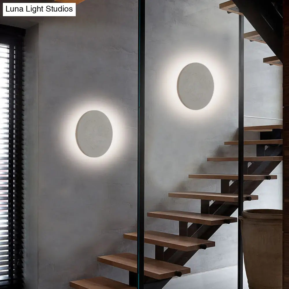 DecorBites™ Minimalistic Cement Grey LED Wall Sconce Light for Bedside - Flat Round Wall Mount