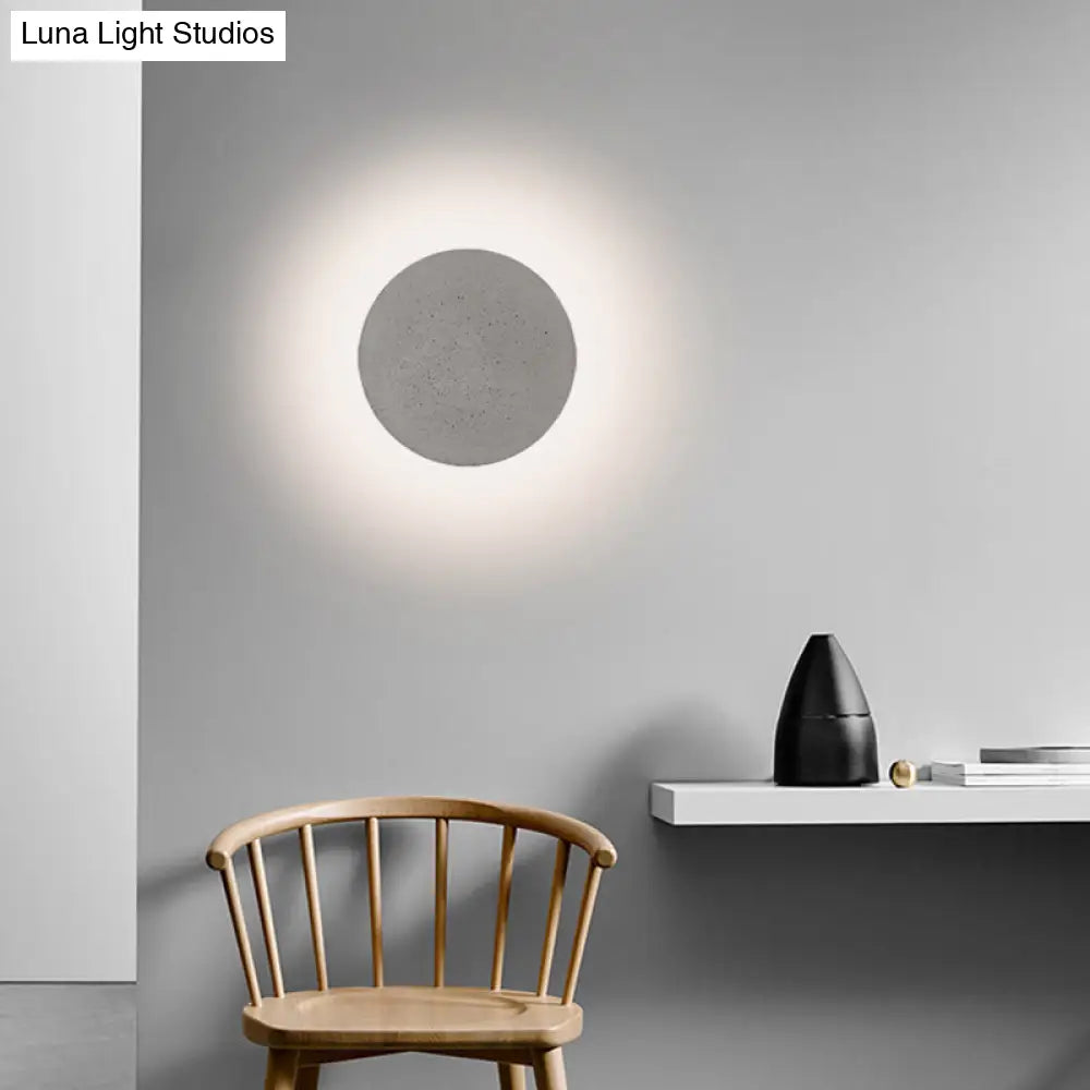 DecorBites™ Minimalistic Cement Grey LED Wall Sconce Light for Bedside - Flat Round Wall Mount