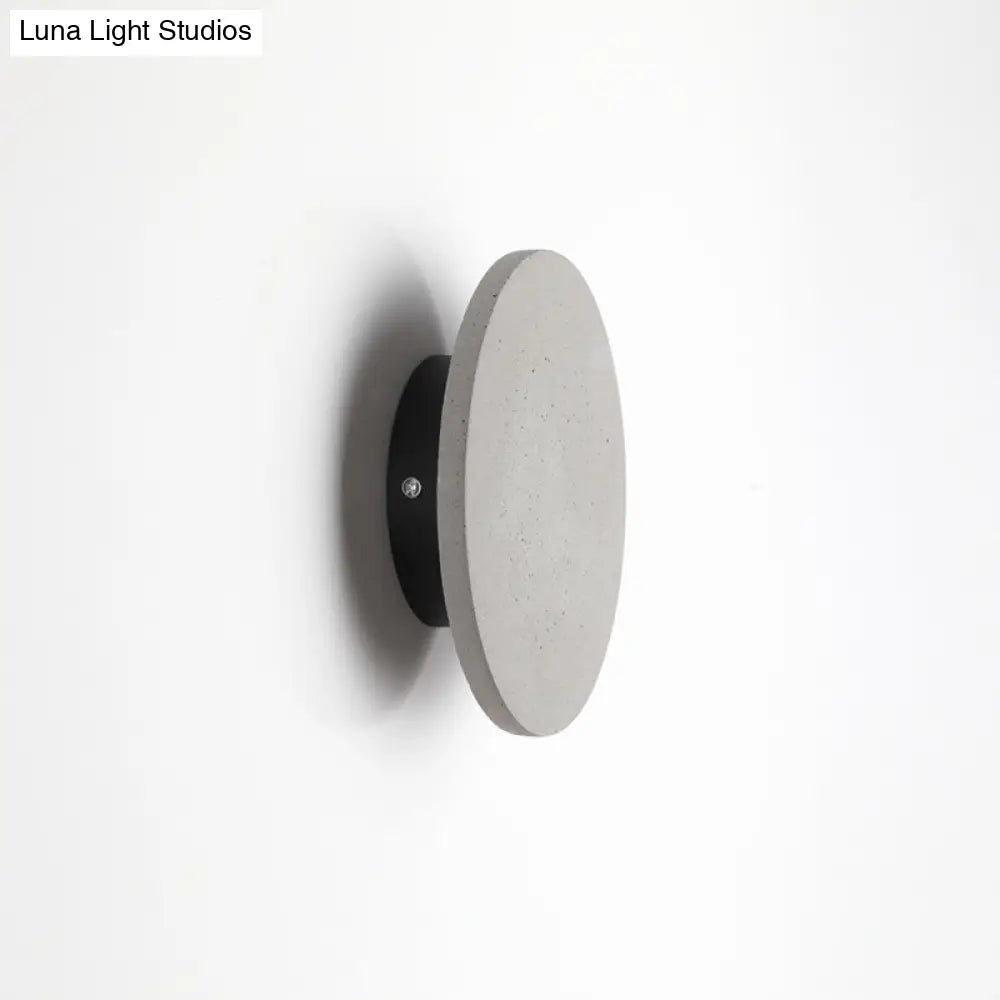 DecorBites™ Minimalistic Cement Grey LED Wall Sconce Light for Bedside - Flat Round Wall Mount