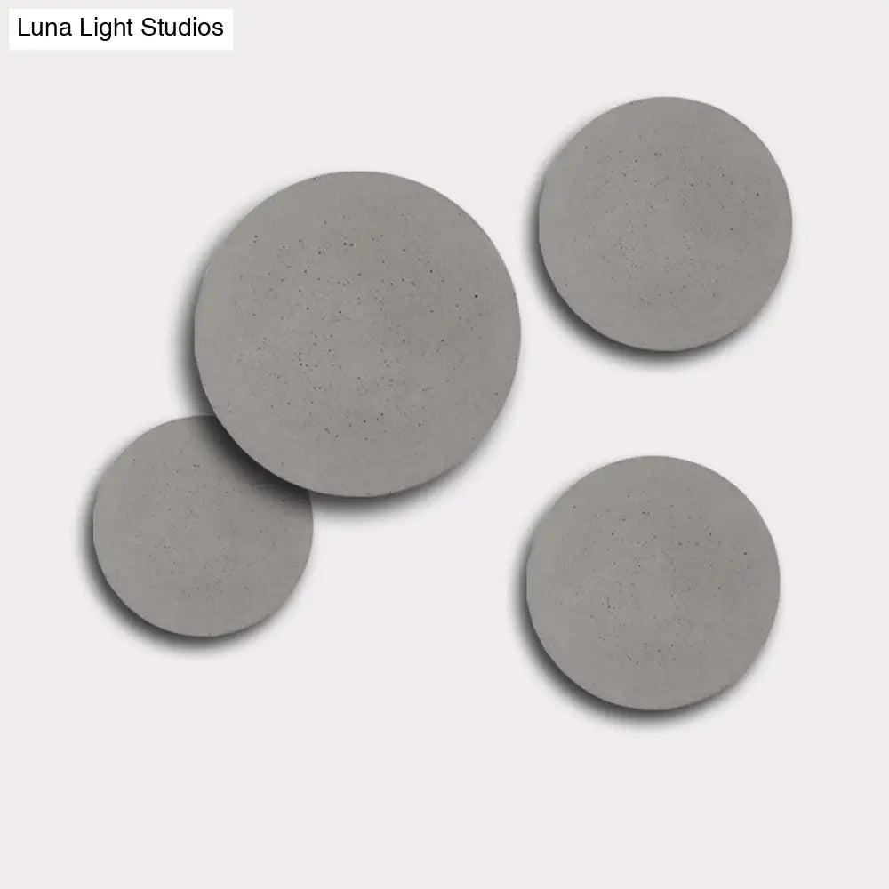 DecorBites™ Minimalistic Cement Grey LED Wall Sconce Light for Bedside - Flat Round Wall Mount