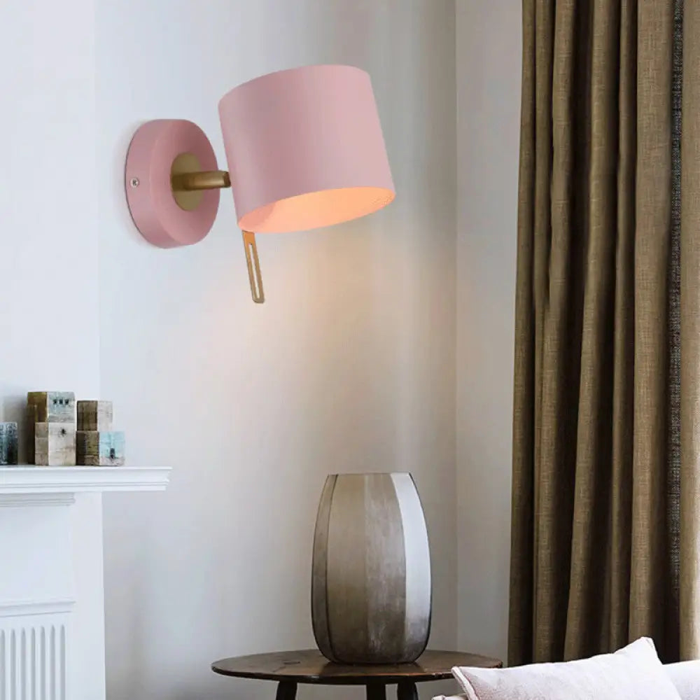 DecorBites™ Minimalistic Metallic Cylinder Wall Mount Sconce - 5" Width - 1 Light - Black/Pink/Yellow/Blue - Ideal for Corridors