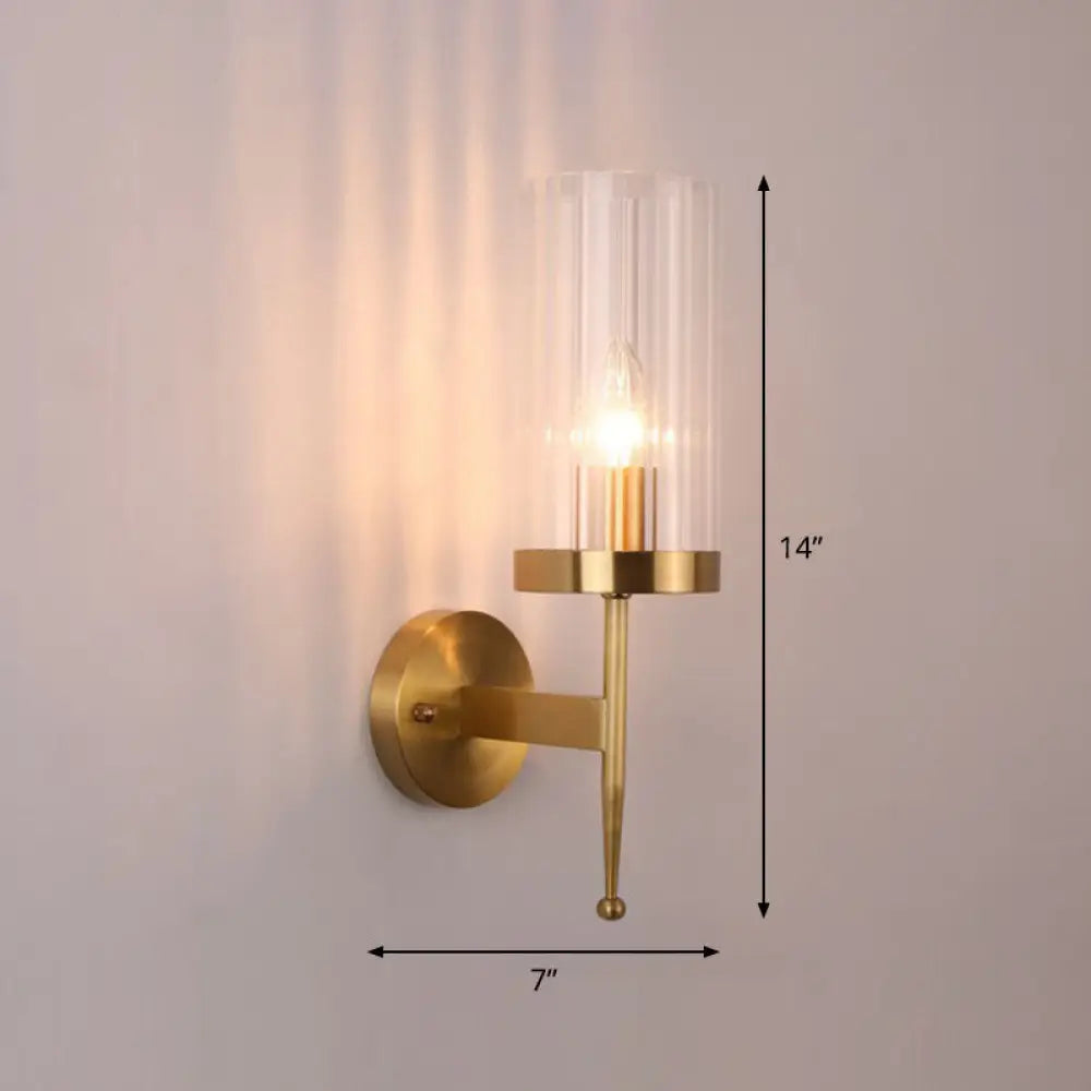 DecorBites™ Modern 1-Head Fluted Glass Wall Lamp with Gold Finish - Perfect for Living Room