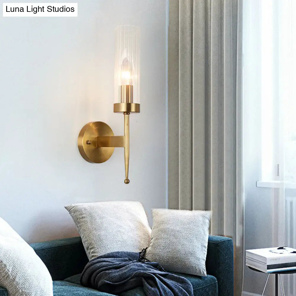 DecorBites™ Modern 1-Head Fluted Glass Wall Lamp with Gold Finish - Perfect for Living Room