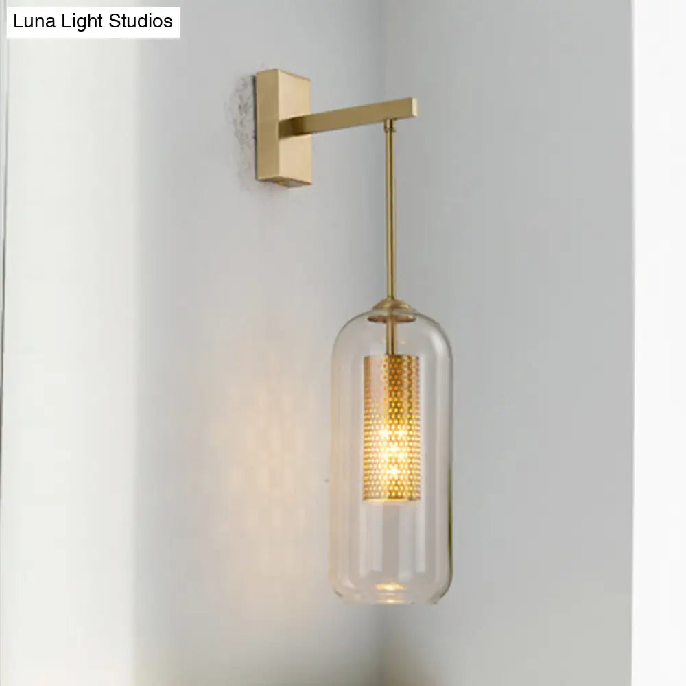 DecorBites™ Modern 1-Head Gold Wall Mount Light for Bedside - Clear Glass Capsule Sconce Fixture