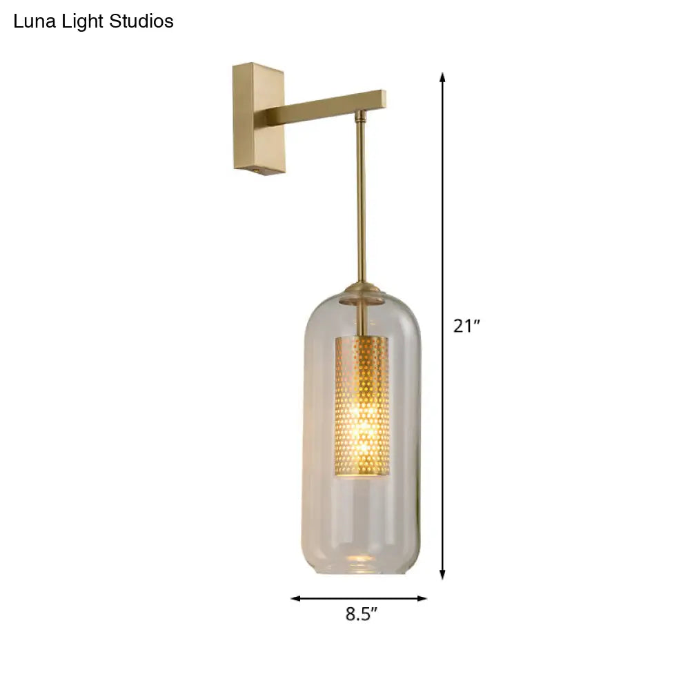 DecorBites™ Modern 1-Head Gold Wall Mount Light for Bedside - Clear Glass Capsule Sconce Fixture