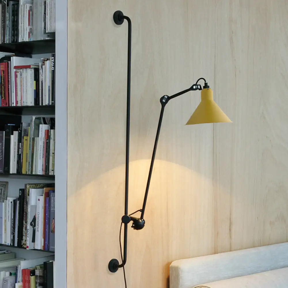 DecorBites™ Modern 1-Head Sconce Lighting with Metal Shade - Red/Yellow Conical Wall Mount Lamp for Bedside