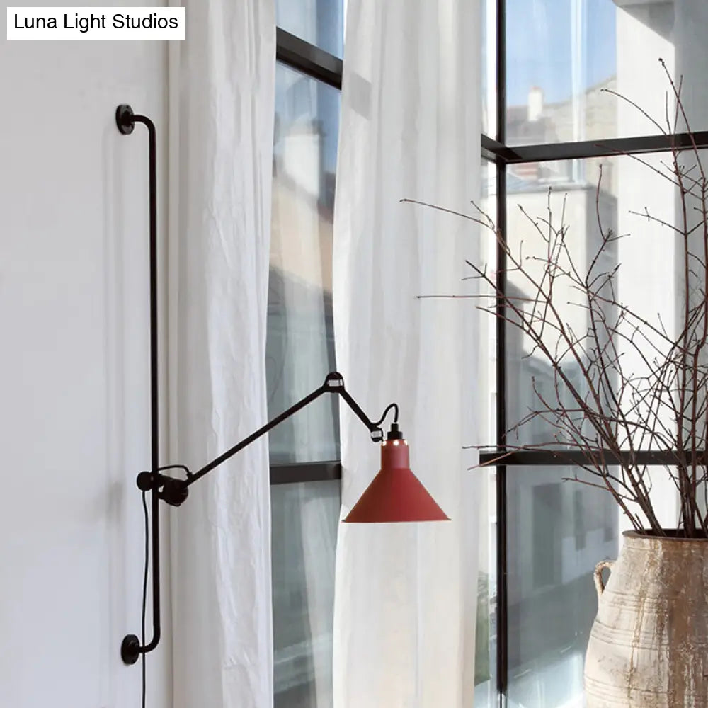 DecorBites™ Modern 1-Head Sconce Lighting with Metal Shade - Red/Yellow Conical Wall Mount Lamp for Bedside