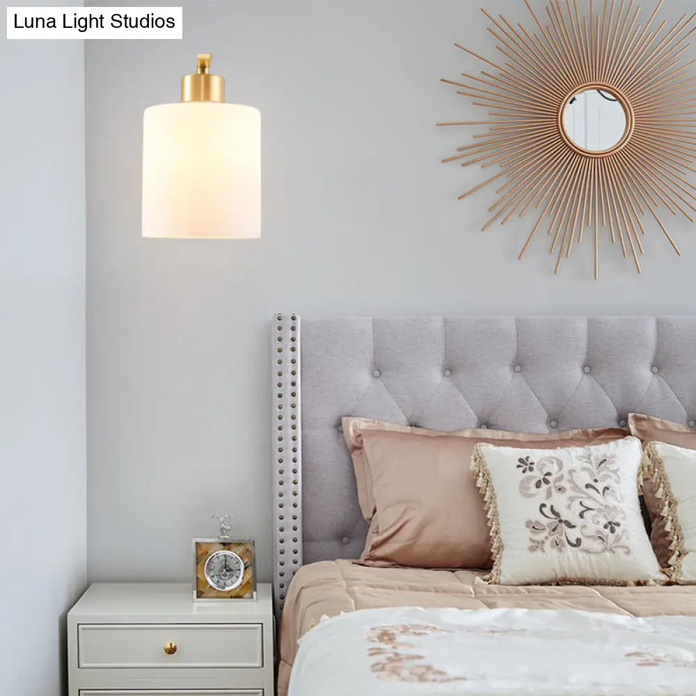 DecorBites™ Modern 1-Light Brass Cylinder Sconce with Milk Glass Shade - Wall Lighting Fixture