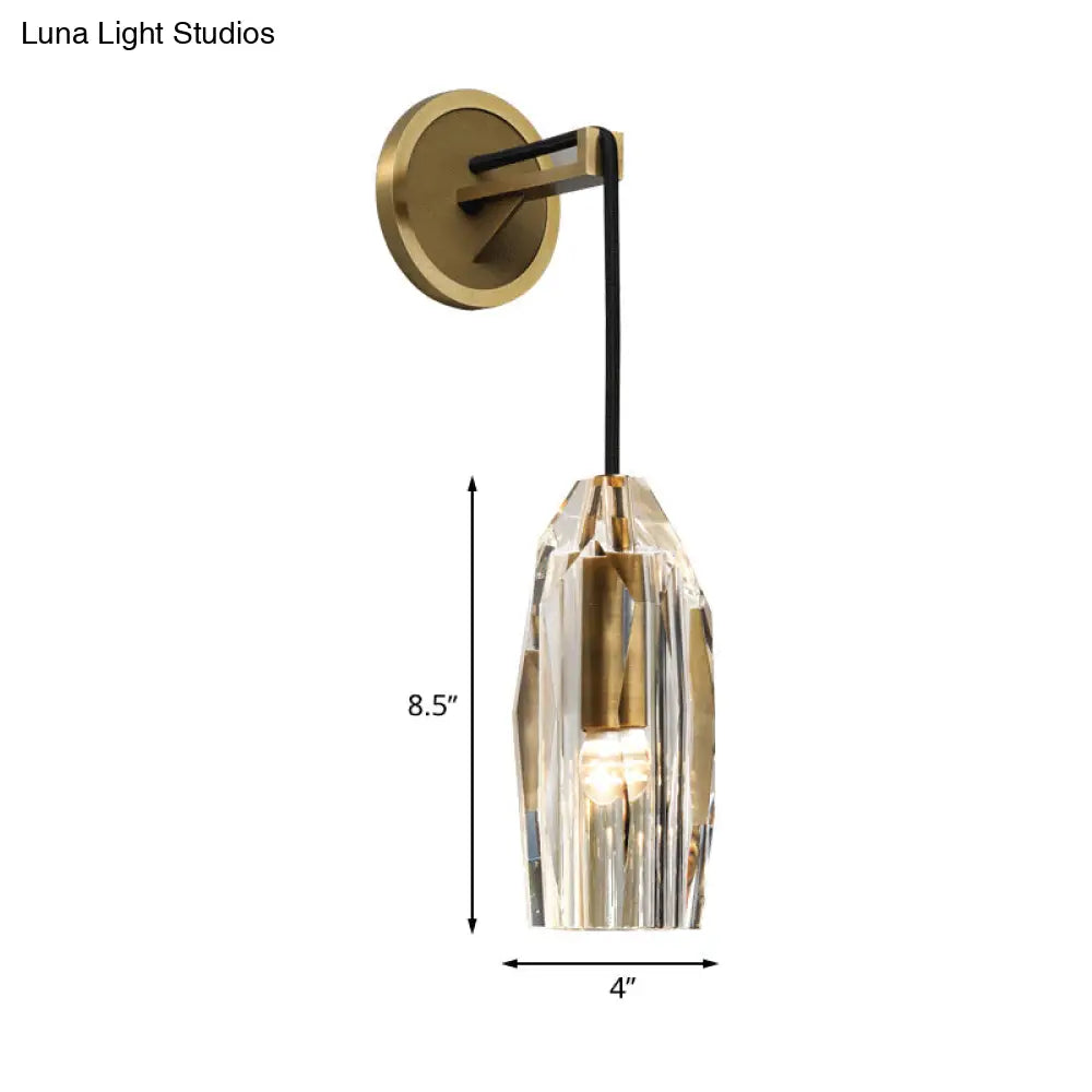 DecorBites™ Modern 1-Light Gold Crystal Wall Sconce with Pendant Cord - Hand-Cut Lamp Fixture