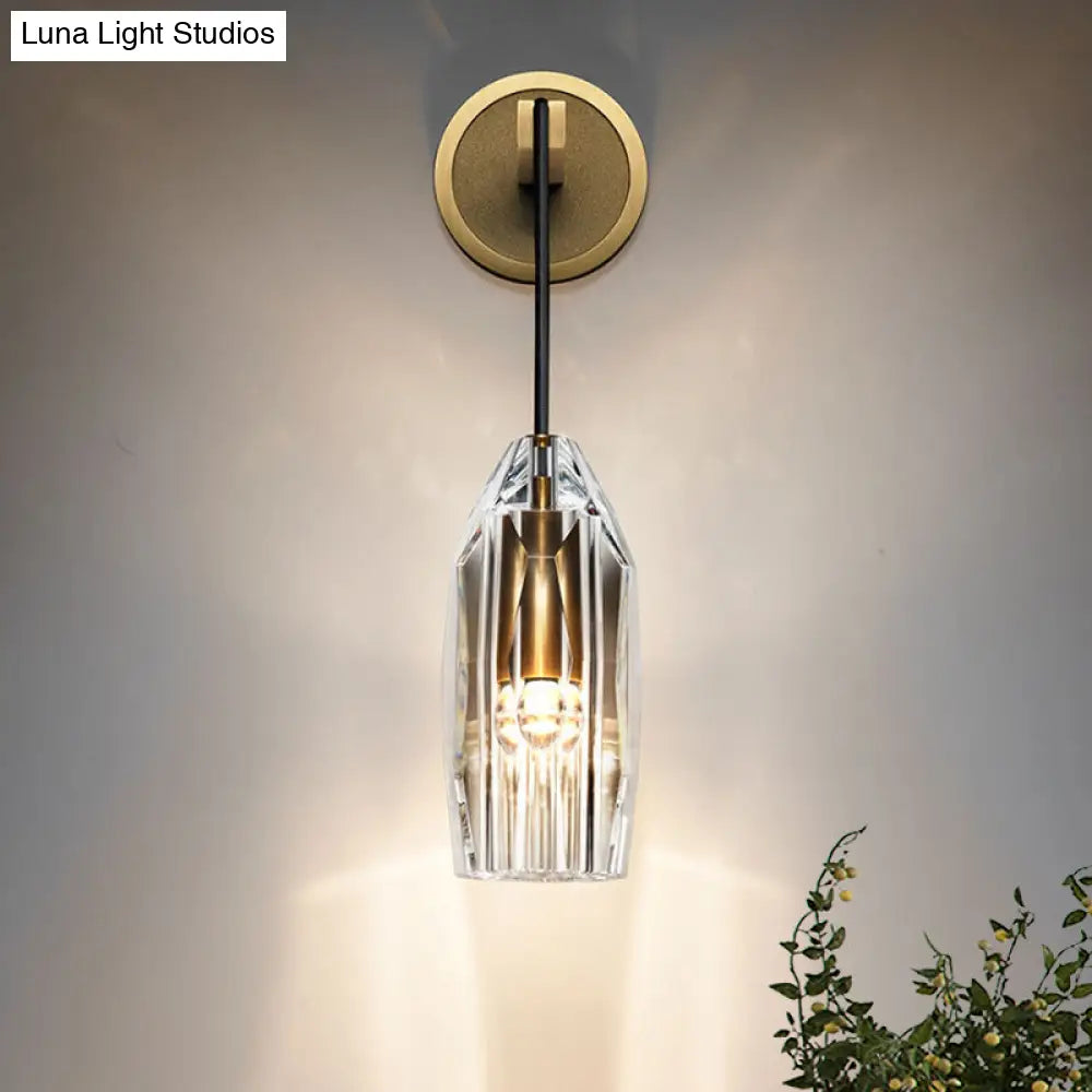DecorBites™ Modern 1-Light Gold Crystal Wall Sconce with Pendant Cord - Hand-Cut Lamp Fixture