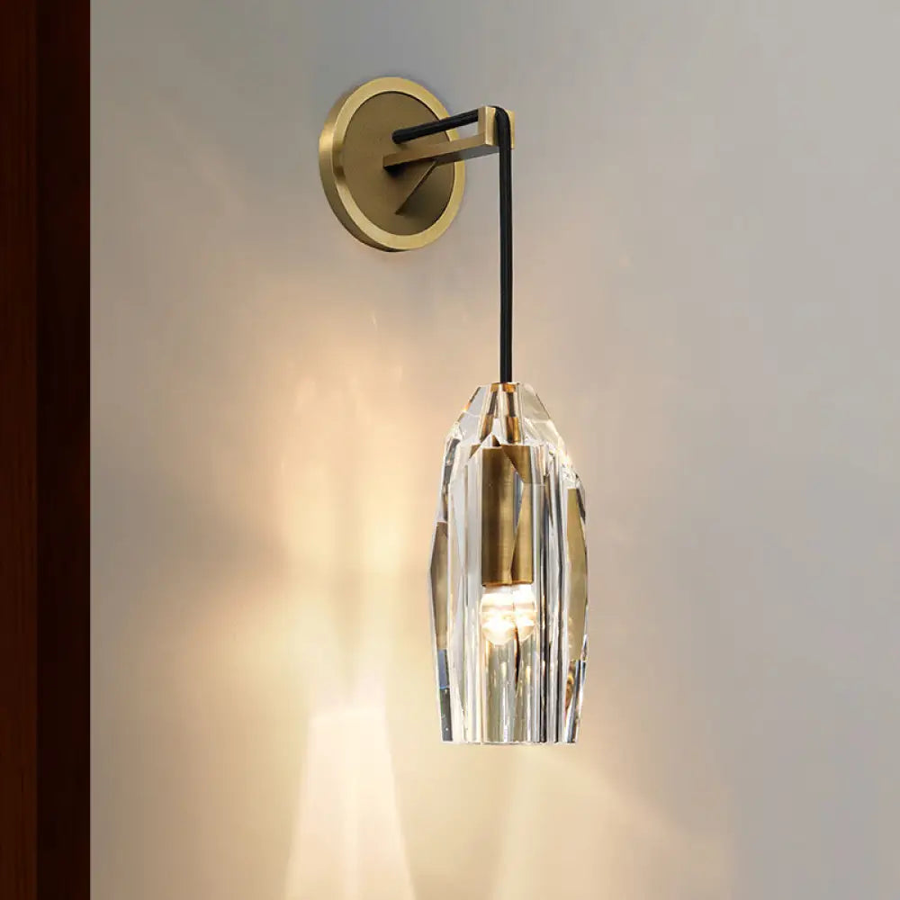 DecorBites™ Modern 1-Light Gold Crystal Wall Sconce with Pendant Cord - Hand-Cut Lamp Fixture