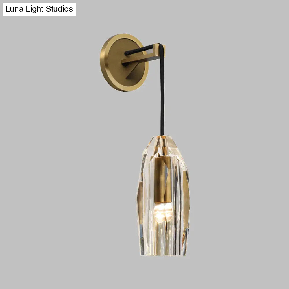 DecorBites™ Modern 1-Light Gold Crystal Wall Sconce with Pendant Cord - Hand-Cut Lamp Fixture