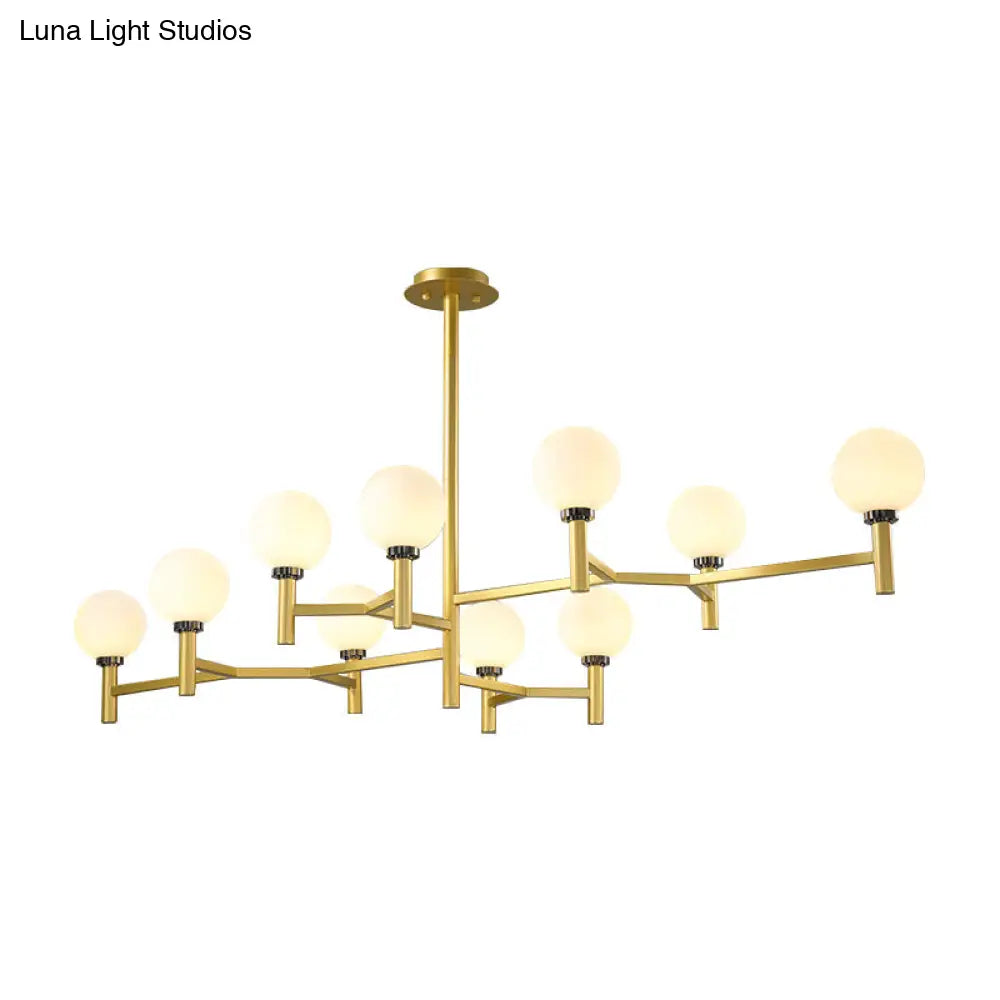 DecorBites™ Modern 10-Head Orbit Chandelier Pendant, White Glass, Black/White/Gold, for Living Room Island Lighting