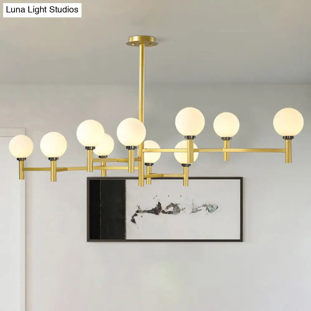 DecorBites™ Modern 10-Head Orbit Chandelier Pendant, White Glass, Black/White/Gold, for Living Room Island Lighting