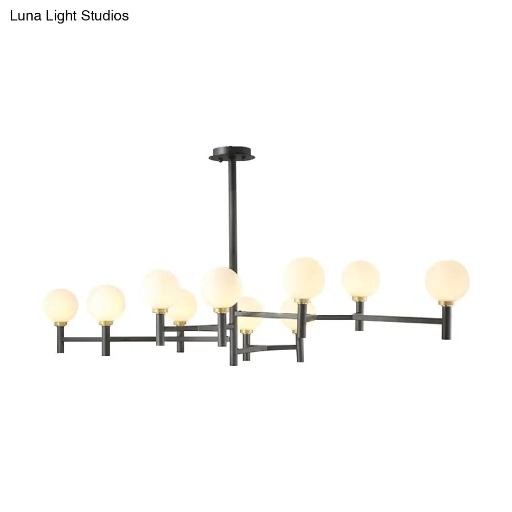 DecorBites™ Modern 10-Head Orbit Chandelier Pendant, White Glass, Black/White/Gold, for Living Room Island Lighting