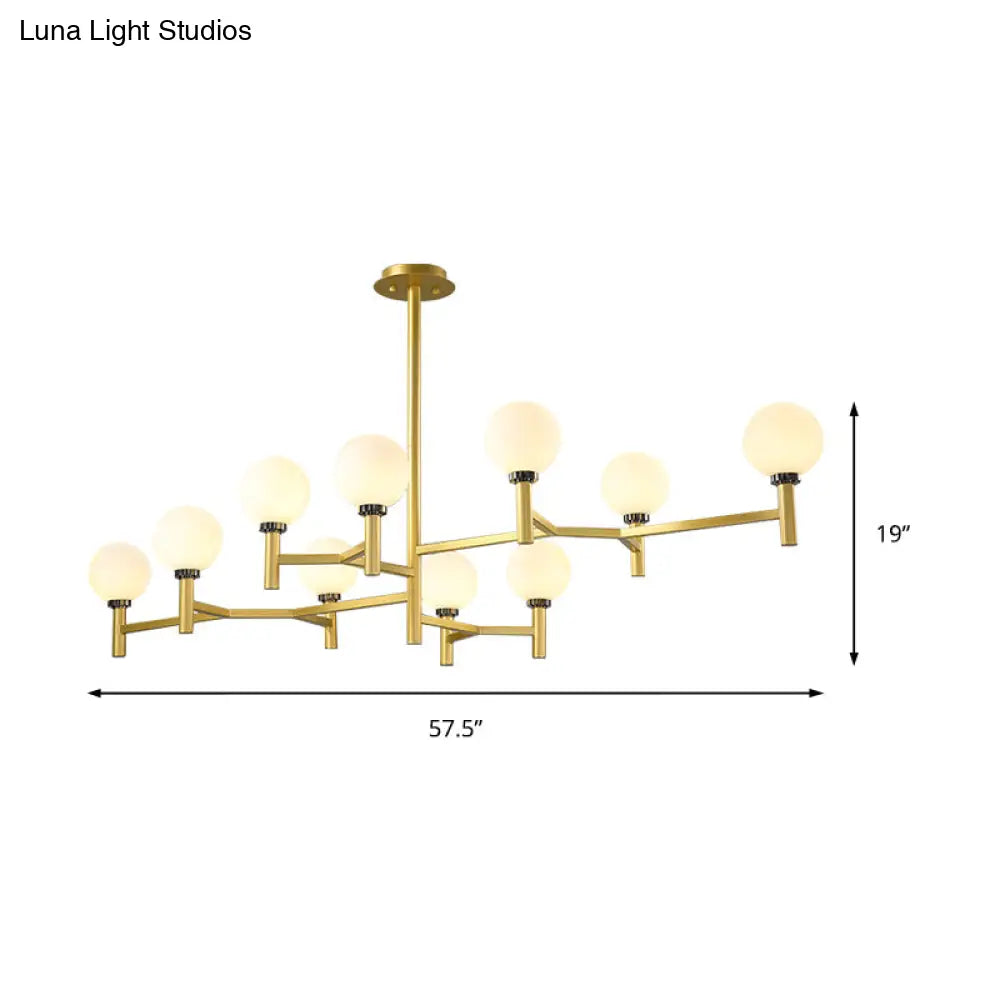 DecorBites™ Modern 10-Head Orbit Chandelier Pendant, White Glass, Black/White/Gold, for Living Room Island Lighting