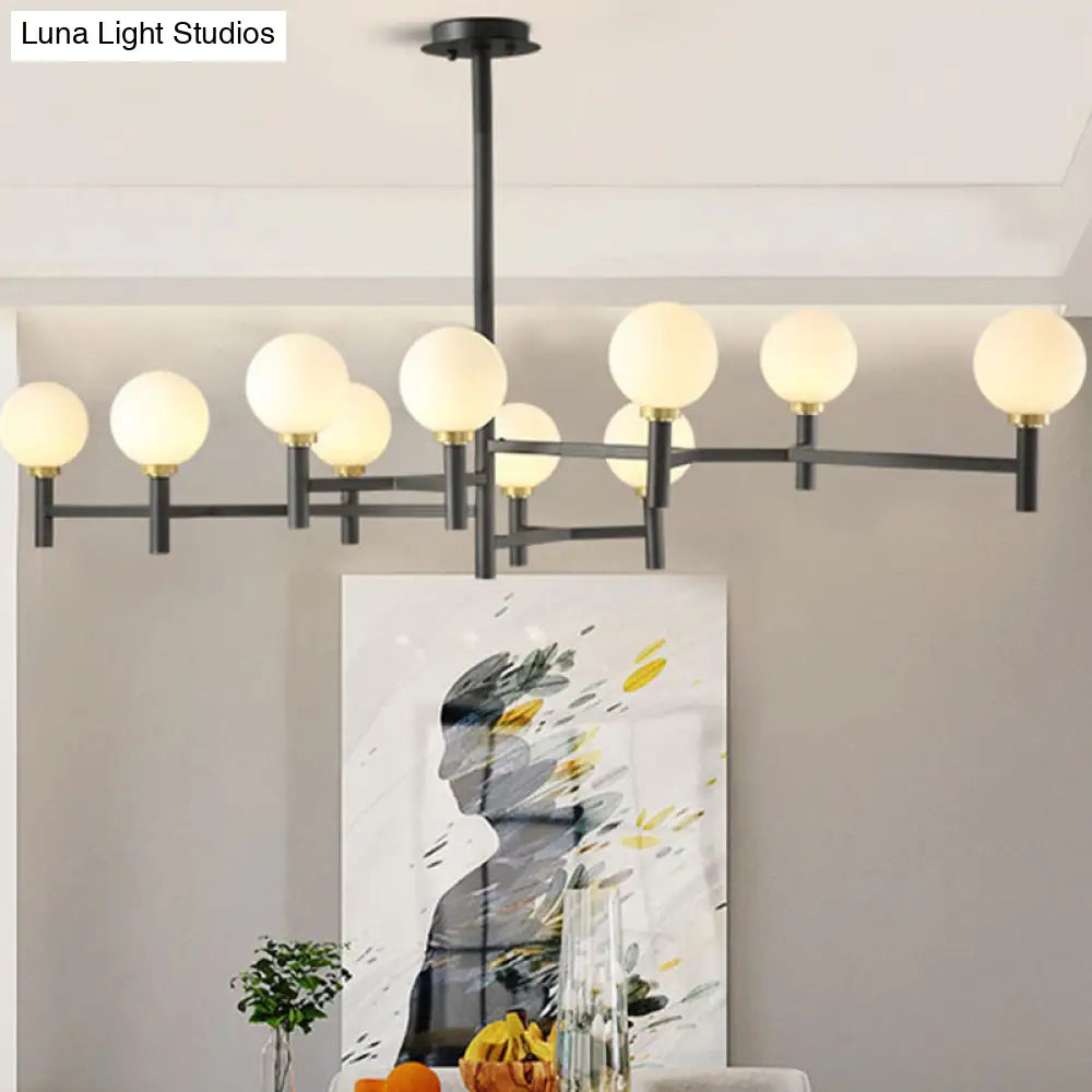 DecorBites™ Modern 10-Head Orbit Chandelier Pendant, White Glass, Black/White/Gold, for Living Room Island Lighting