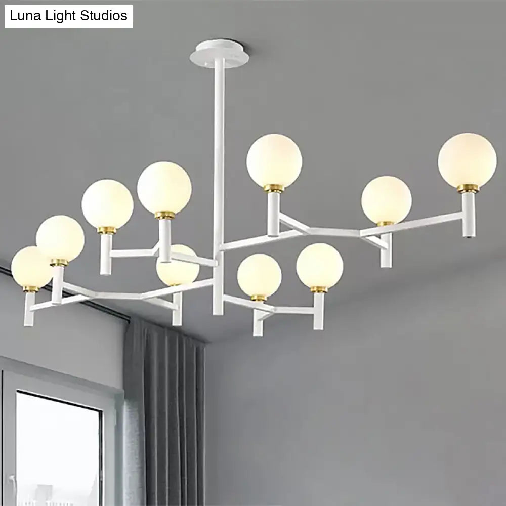 DecorBites™ Modern 10-Head Orbit Chandelier Pendant, White Glass, Black/White/Gold, for Living Room Island Lighting